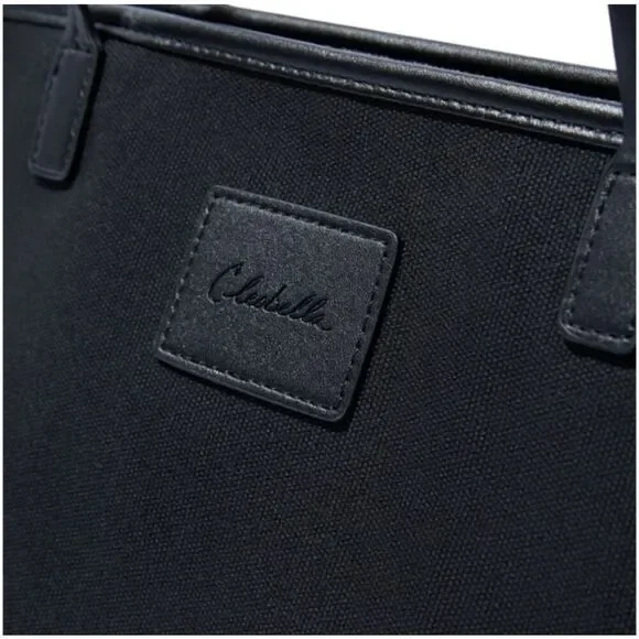 NWT Cleobella Canvas Vegan Leather Straps Zip Top Black Tote Hand Bag Large - Picture 2 of 5